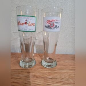 Lot Of 2 MILLER BEER GLASSES, MILLER HIGH LIFE & MILWAUKIE BEER